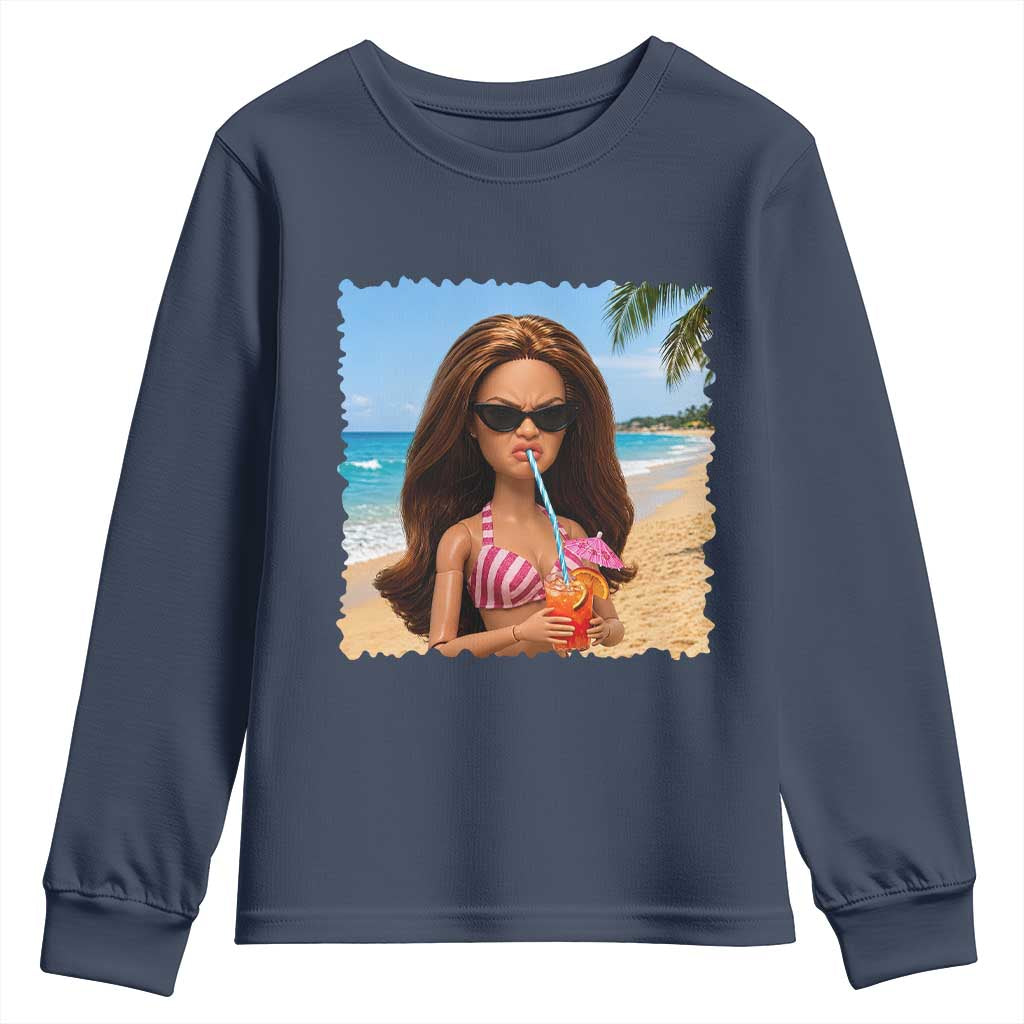 Funny Summer Doll Face Meme Youth Sweatshirt Tropical Beach Party Graphic