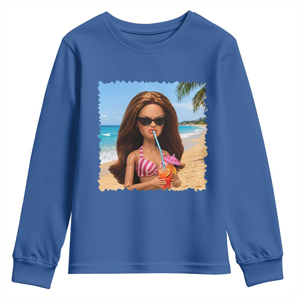 Funny Summer Doll Face Meme Youth Sweatshirt Tropical Beach Party Graphic