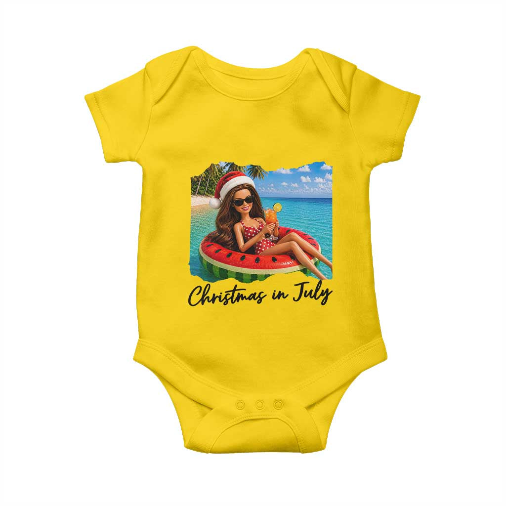 Christmas In July Tropical Doll Face Meme Baby Onesie Summer Vacation Graphic