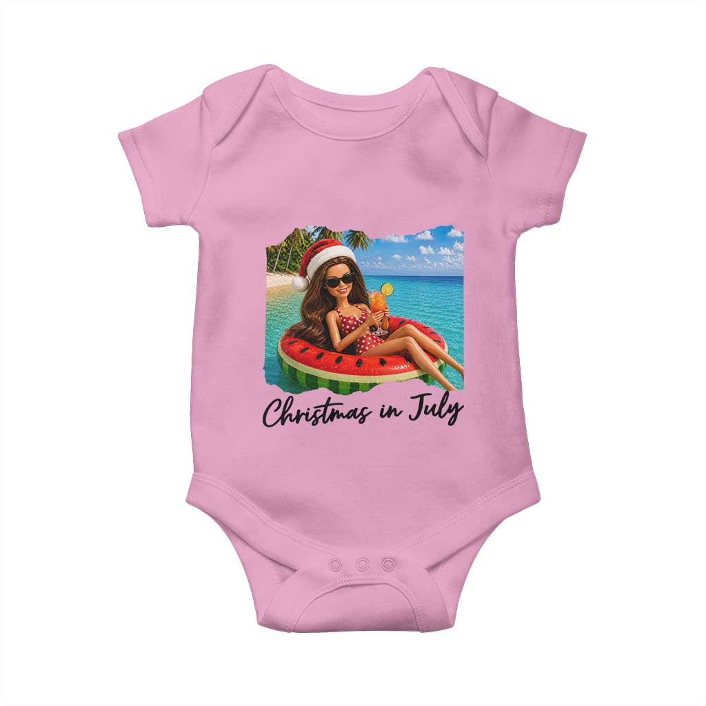 Christmas In July Tropical Doll Face Meme Baby Onesie Summer Vacation Graphic