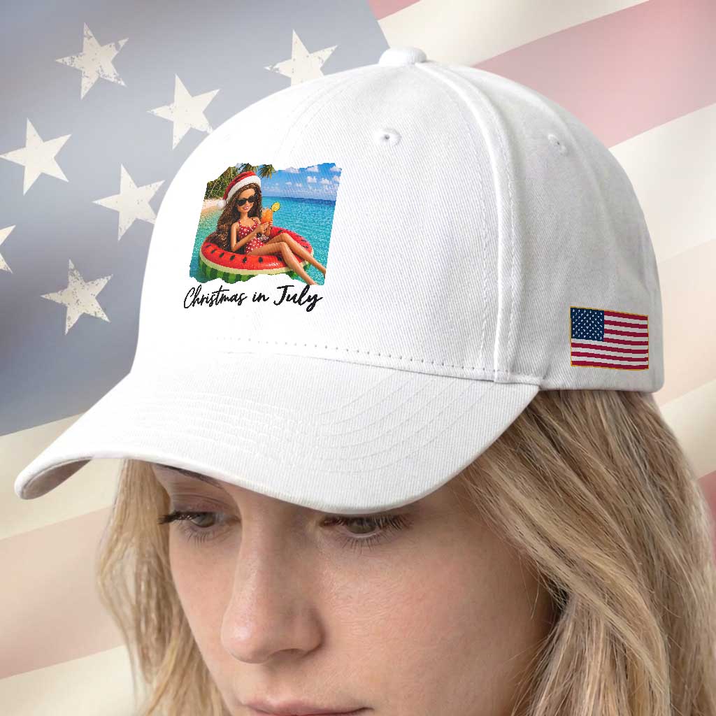 Christmas In July Tropical Doll Face Meme Baseball Cap Summer Vacation Graphic
