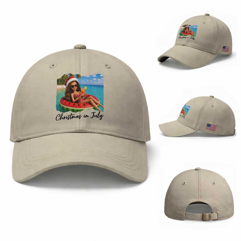 Christmas In July Tropical Doll Face Meme Baseball Cap Summer Vacation Graphic