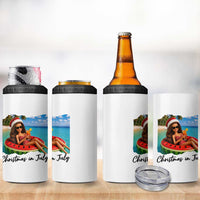 Christmas In July Tropical Doll Face Meme 4 in 1 Can Cooler Tumbler Summer Vacation Graphic