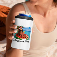 Christmas In July Tropical Doll Face Meme 4 in 1 Can Cooler Tumbler Summer Vacation Graphic