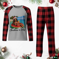 Christmas In July Tropical Doll Face Meme Plaid Pajama Set Summer Vacation Graphic