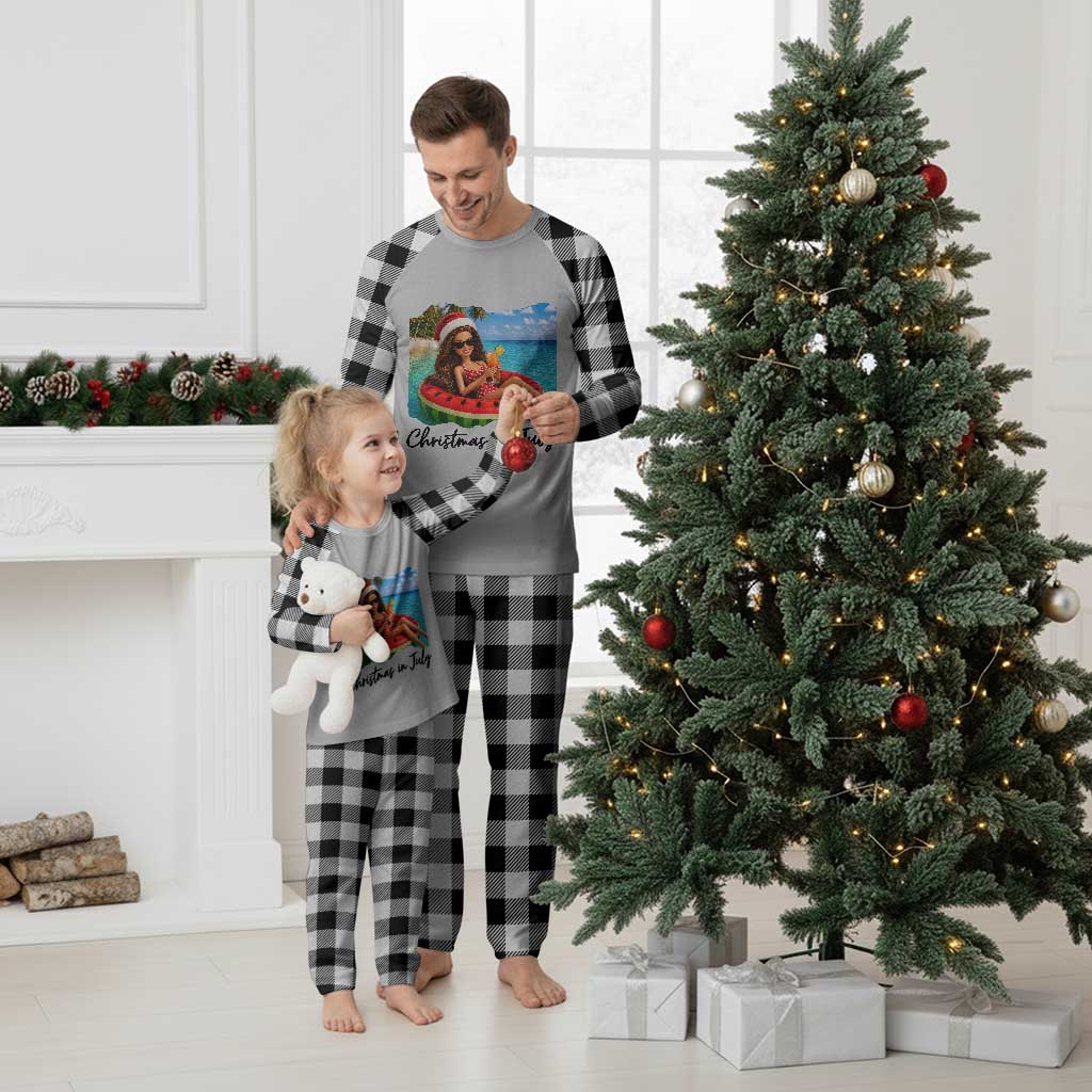 Christmas In July Tropical Doll Face Meme Plaid Pajama Set Summer Vacation Graphic