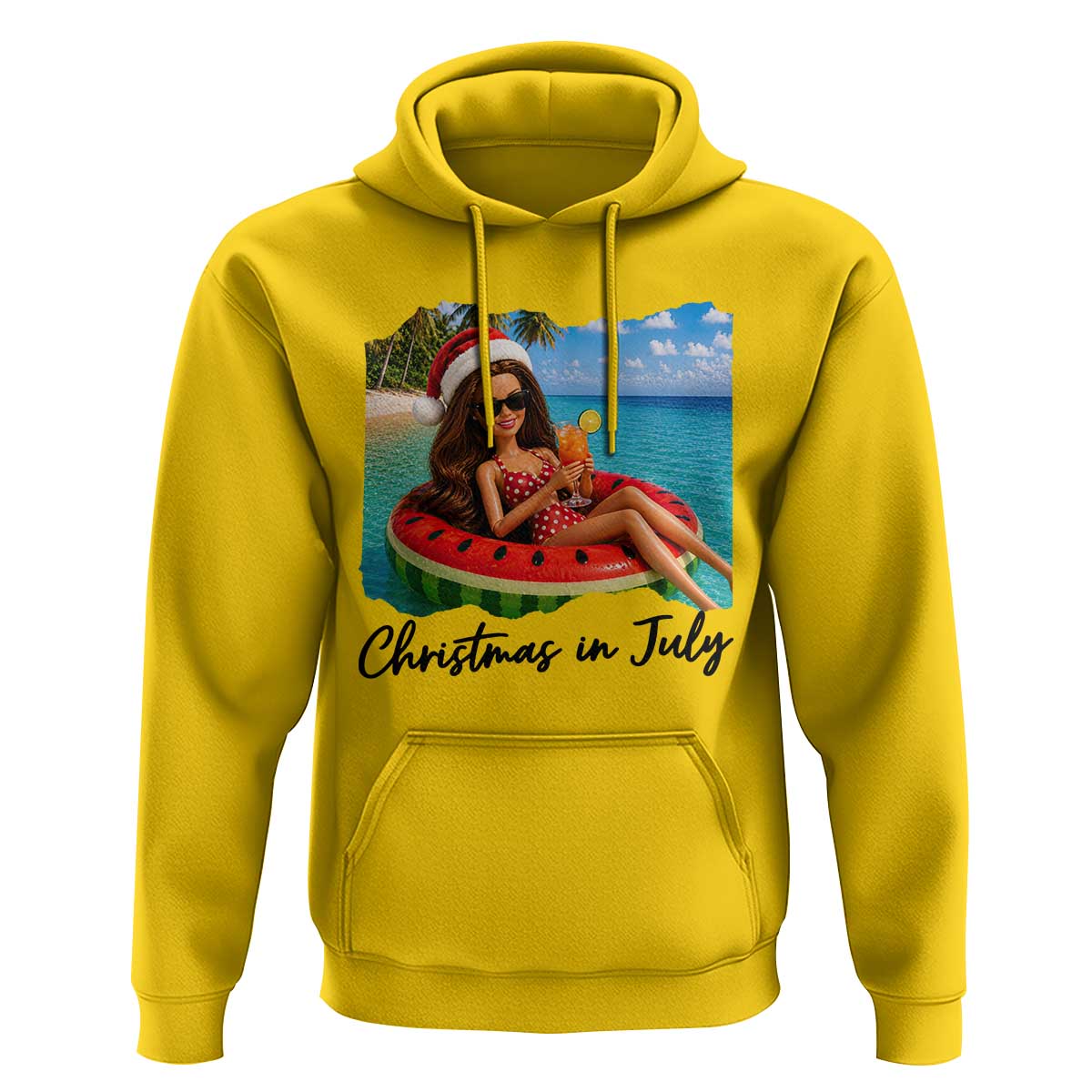 Christmas In July Tropical Doll Face Meme Hoodie Summer Vacation Graphic