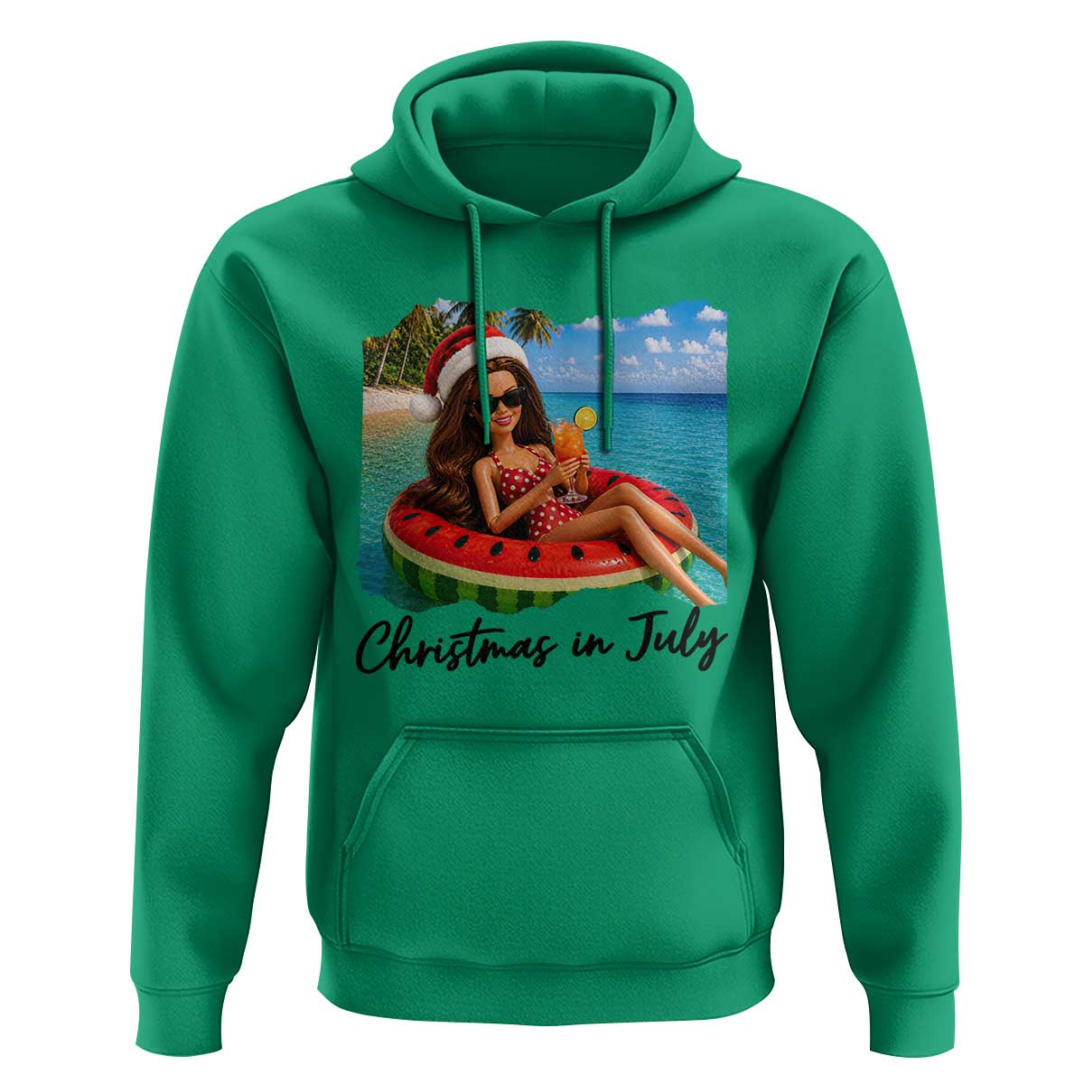 Christmas In July Tropical Doll Face Meme Hoodie Summer Vacation Graphic