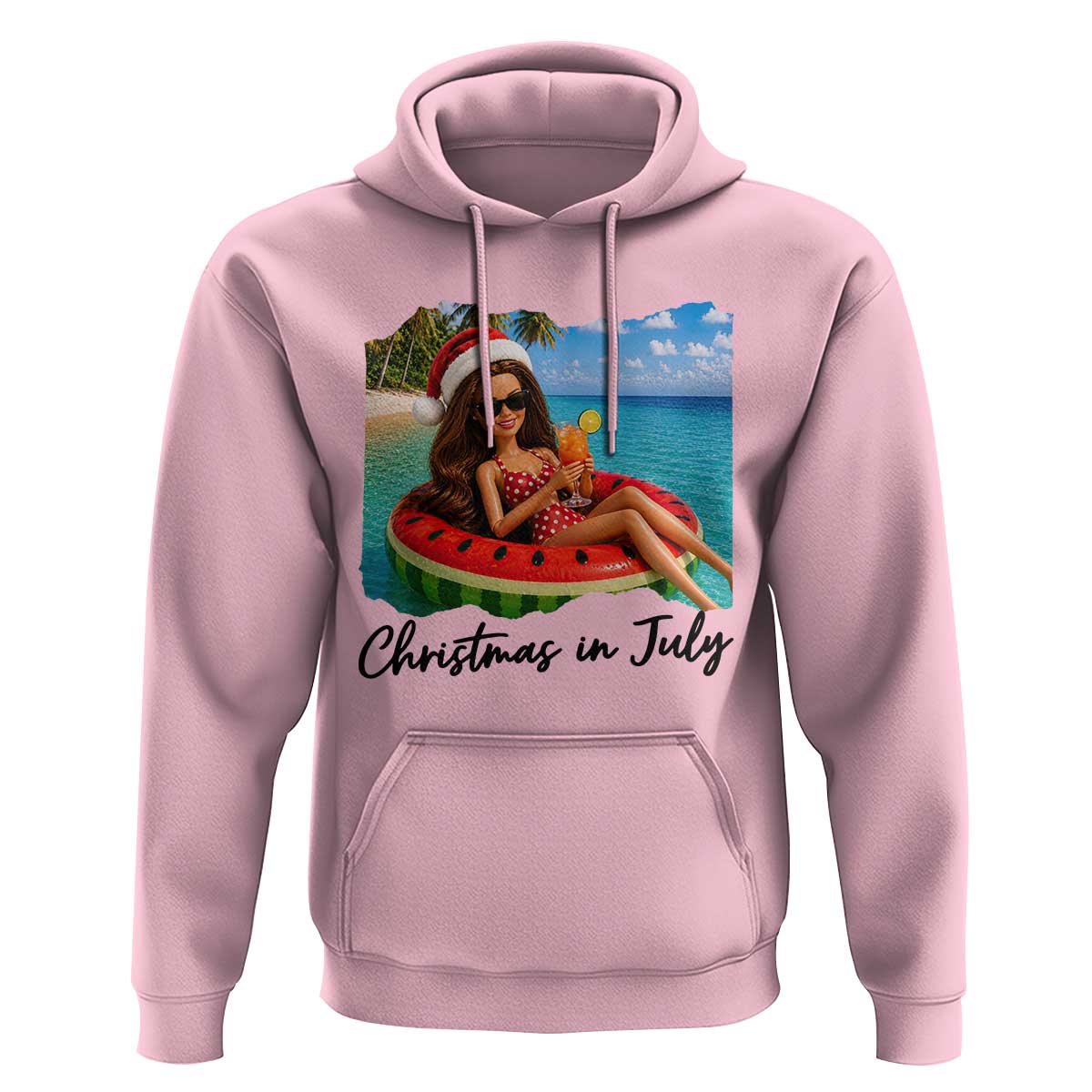 Christmas In July Tropical Doll Face Meme Hoodie Summer Vacation Graphic