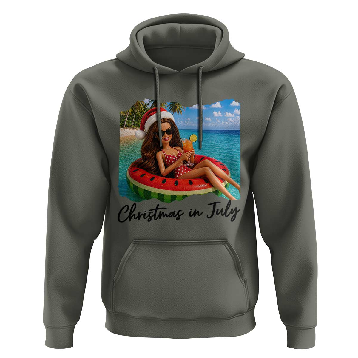 Christmas In July Tropical Doll Face Meme Hoodie Summer Vacation Graphic