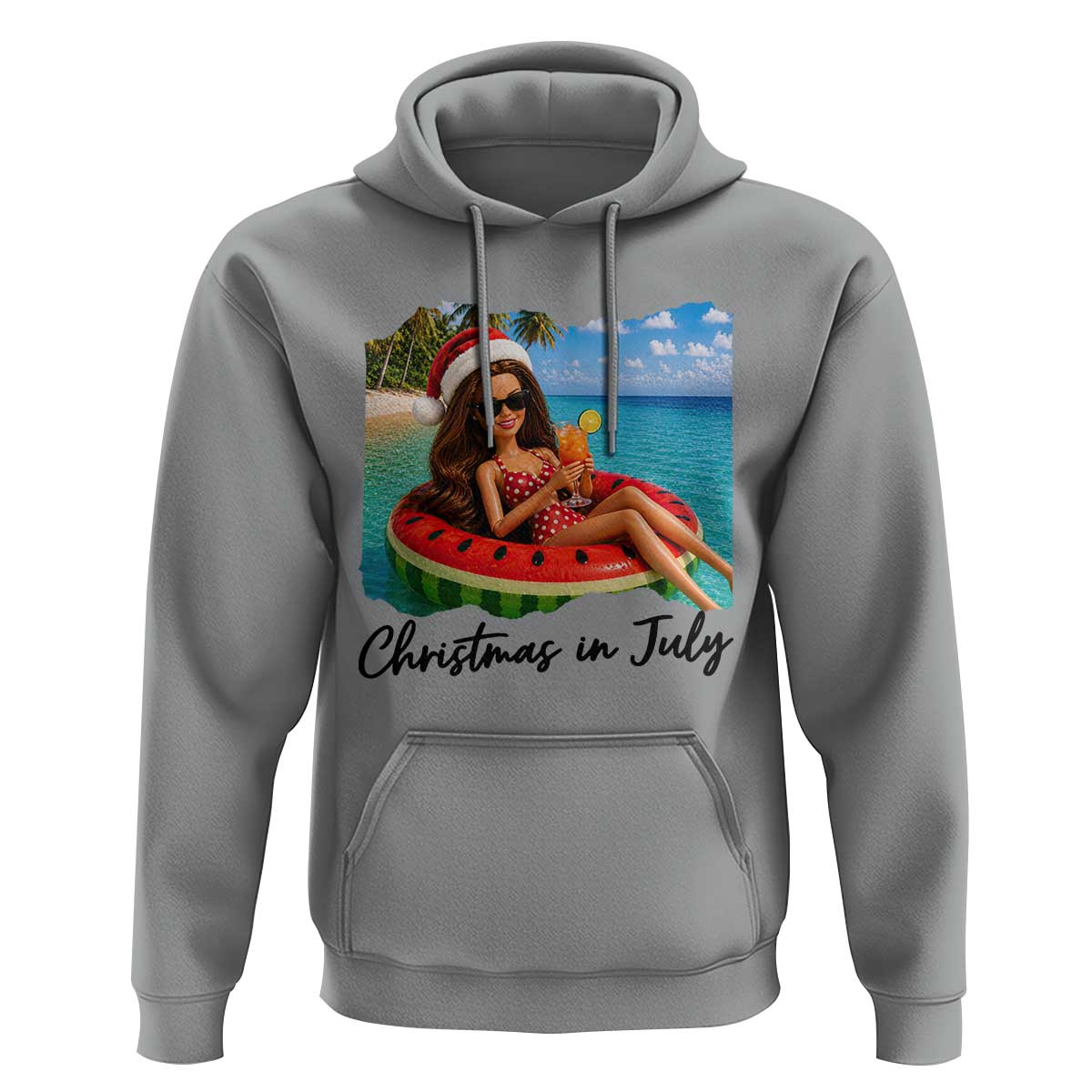 Christmas In July Tropical Doll Face Meme Hoodie Summer Vacation Graphic