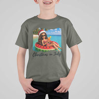 Christmas In July Tropical Doll Face Meme T Shirt For Kid Summer Vacation Graphic