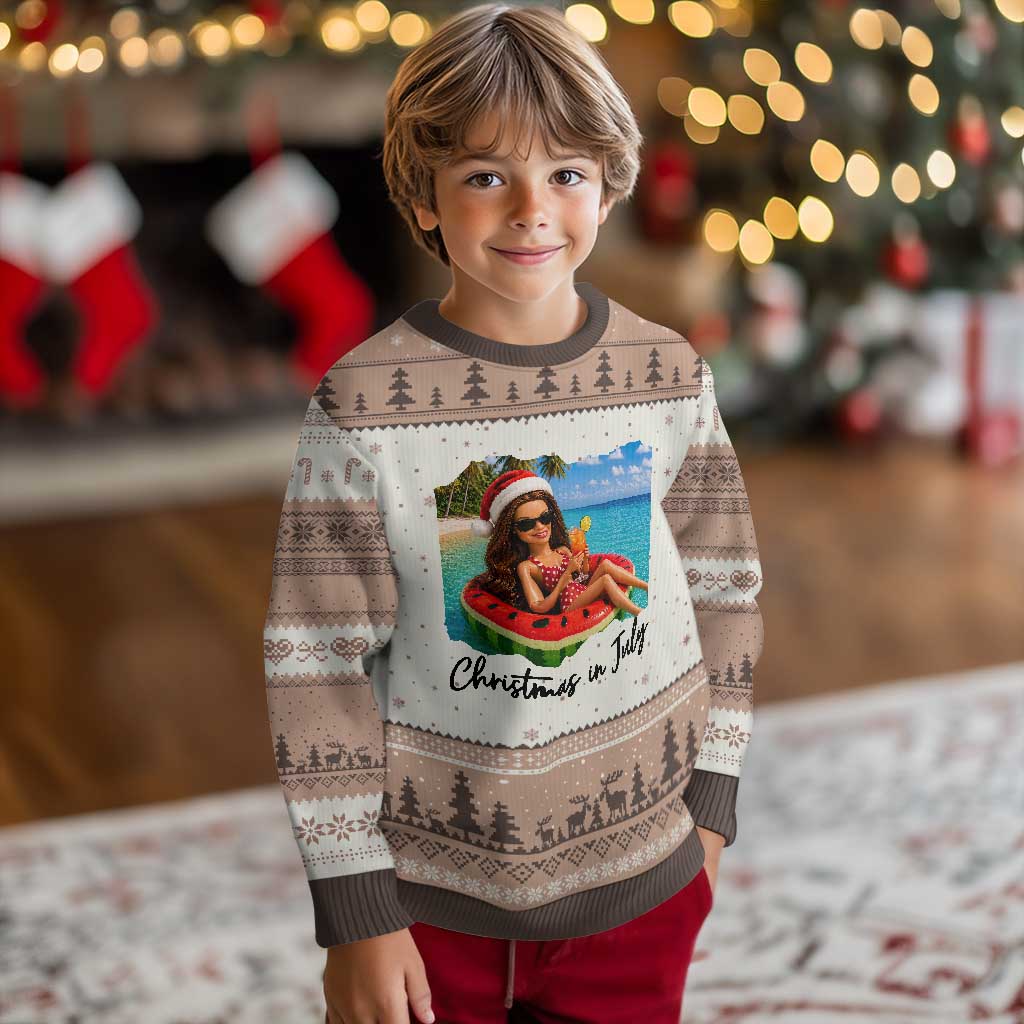 Christmas In July Tropical Doll Face Meme Ugly Christmas Sweater Summer Vacation Graphic