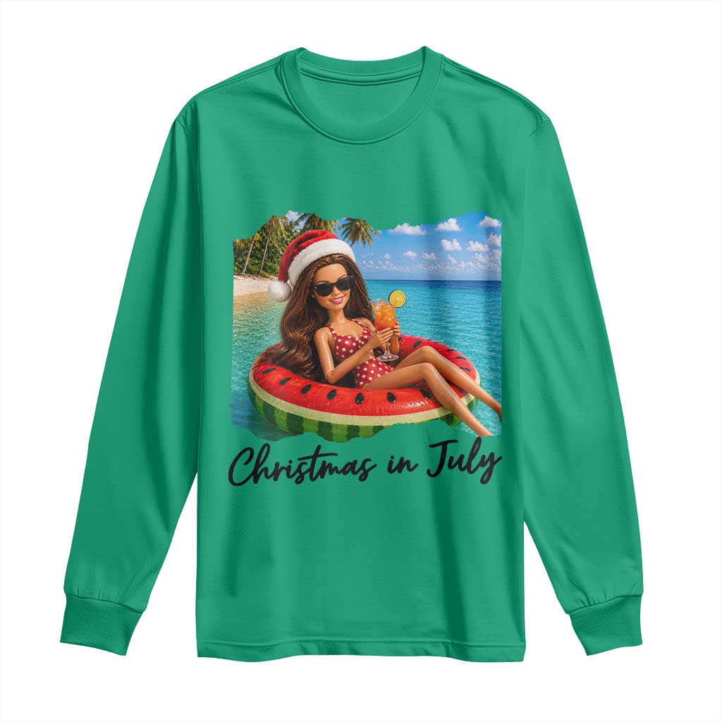 Christmas In July Tropical Doll Face Meme Long Sleeve Shirt Summer Vacation Graphic