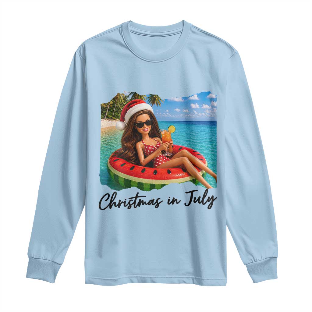 Christmas In July Tropical Doll Face Meme Long Sleeve Shirt Summer Vacation Graphic