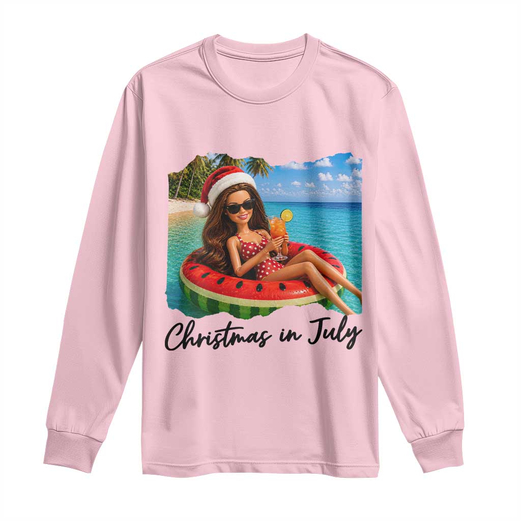 Christmas In July Tropical Doll Face Meme Long Sleeve Shirt Summer Vacation Graphic
