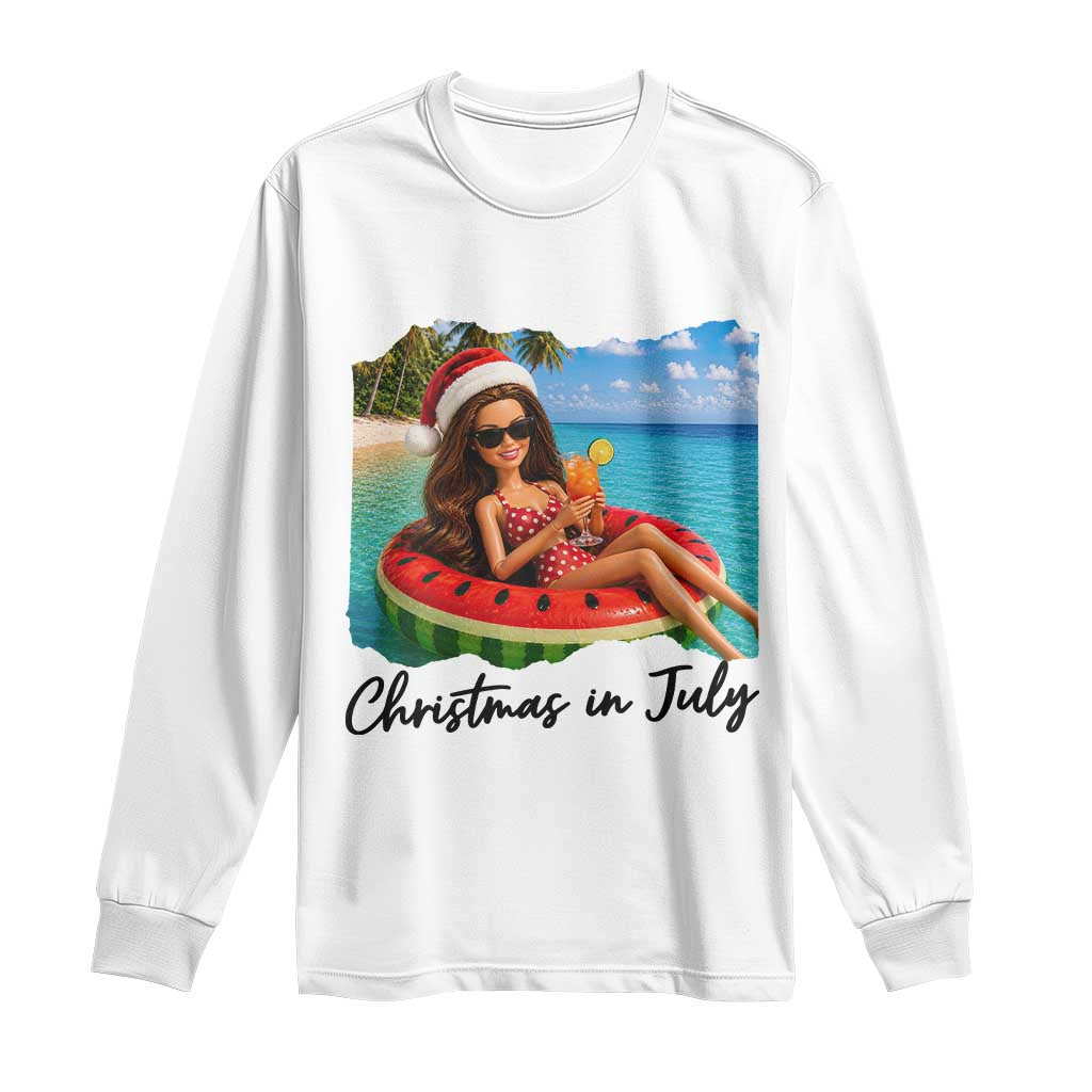 Christmas In July Tropical Doll Face Meme Long Sleeve Shirt Summer Vacation Graphic