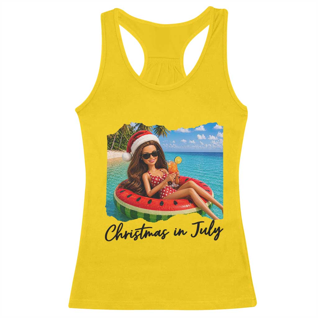 Christmas In July Tropical Doll Face Meme Racerback Tank Top Summer Vacation Graphic