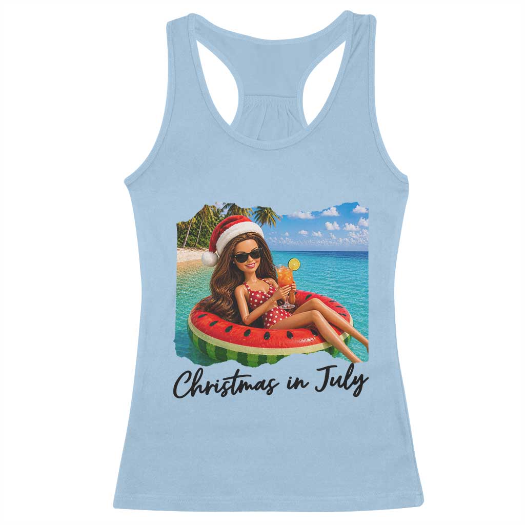 Christmas In July Tropical Doll Face Meme Racerback Tank Top Summer Vacation Graphic