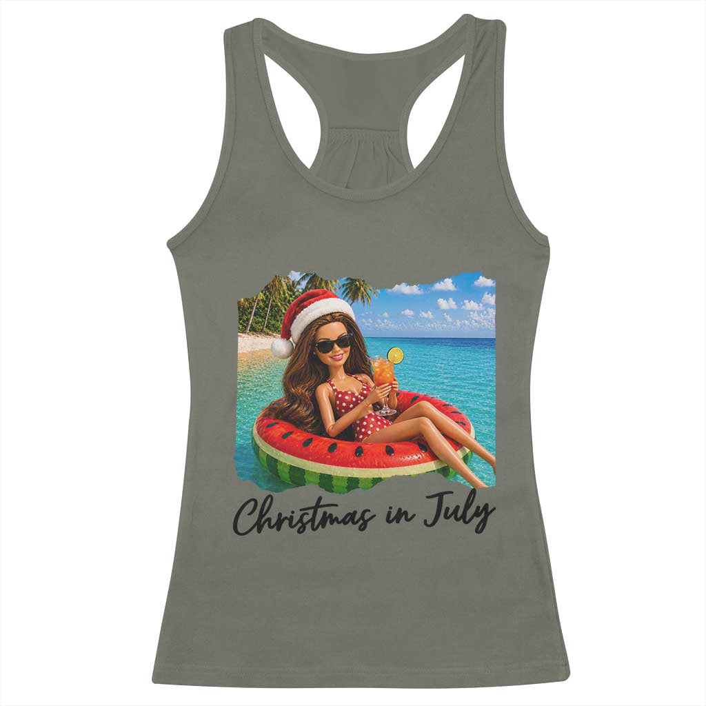 Christmas In July Tropical Doll Face Meme Racerback Tank Top Summer Vacation Graphic