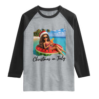Christmas In July Tropical Doll Face Meme Raglan Shirt Summer Vacation Graphic