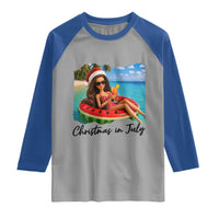 Christmas In July Tropical Doll Face Meme Raglan Shirt Summer Vacation Graphic