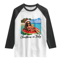Christmas In July Tropical Doll Face Meme Raglan Shirt Summer Vacation Graphic