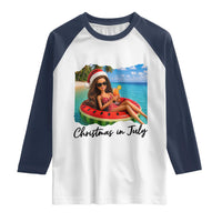 Christmas In July Tropical Doll Face Meme Raglan Shirt Summer Vacation Graphic