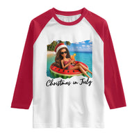 Christmas In July Tropical Doll Face Meme Raglan Shirt Summer Vacation Graphic
