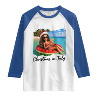 Christmas In July Tropical Doll Face Meme Raglan Shirt Summer Vacation Graphic