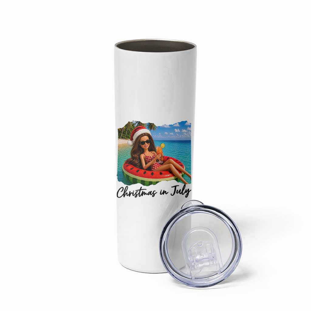 Christmas In July Tropical Doll Face Meme Skinny Tumbler Summer Vacation Graphic