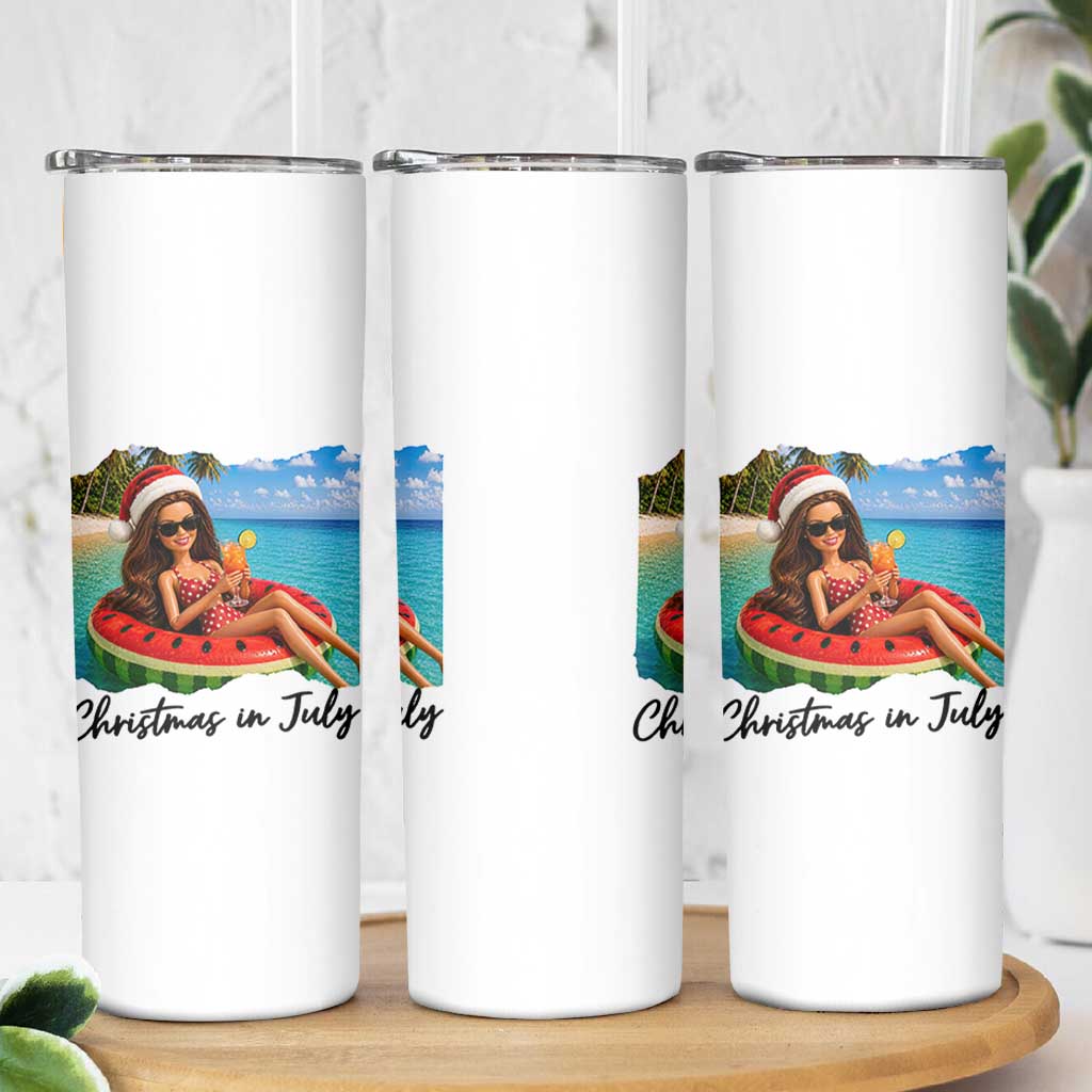 Christmas In July Tropical Doll Face Meme Skinny Tumbler Summer Vacation Graphic