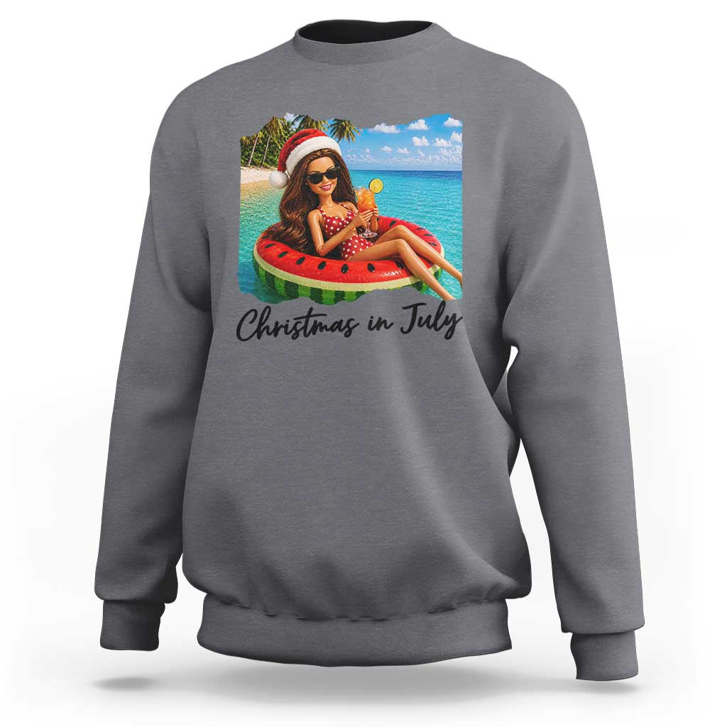 Christmas In July Tropical Doll Face Meme Sweatshirt Summer Vacation Graphic