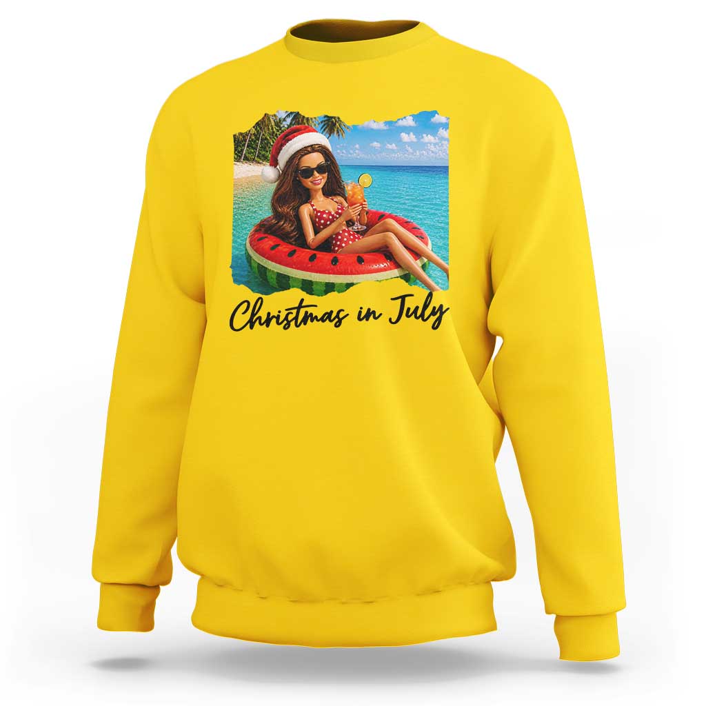 Christmas In July Tropical Doll Face Meme Sweatshirt Summer Vacation Graphic