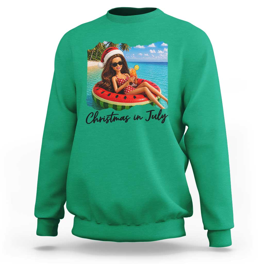 Christmas In July Tropical Doll Face Meme Sweatshirt Summer Vacation Graphic