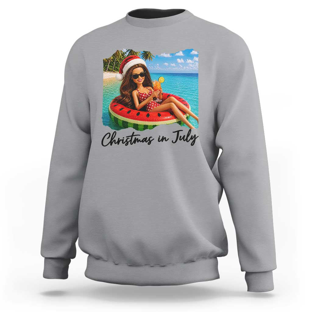 Christmas In July Tropical Doll Face Meme Sweatshirt Summer Vacation Graphic