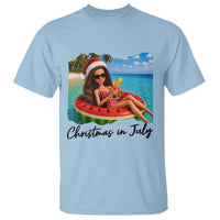 Christmas In July Tropical Doll Face Meme T Shirt Summer Vacation Graphic