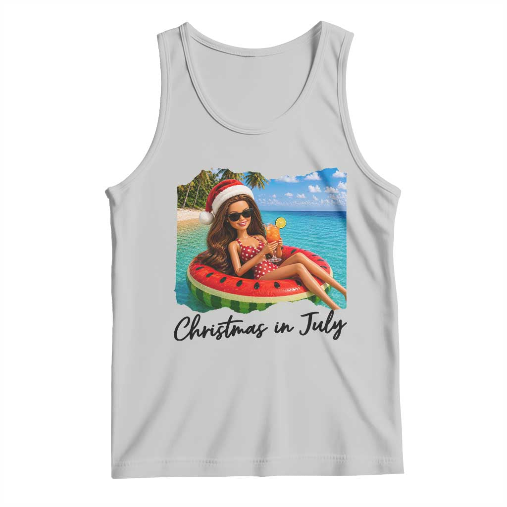 Christmas In July Tropical Doll Face Meme Tank Top Summer Vacation Graphic