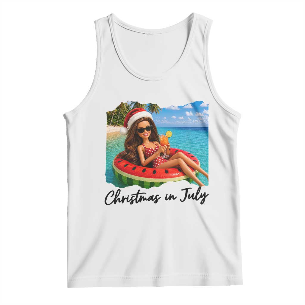 Christmas In July Tropical Doll Face Meme Tank Top Summer Vacation Graphic