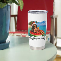 Christmas In July Tropical Doll Face Meme Tumbler Cup Summer Vacation Graphic