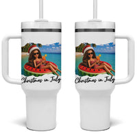 Christmas In July Tropical Doll Face Meme Tumbler With Handle Summer Vacation Graphic