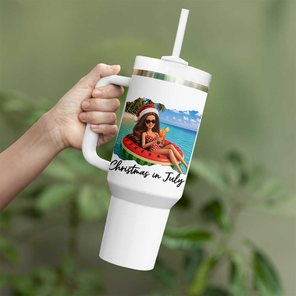 Christmas In July Tropical Doll Face Meme Tumbler With Handle Summer Vacation Graphic