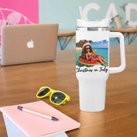 Christmas In July Tropical Doll Face Meme Tumbler With Handle Summer Vacation Graphic
