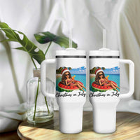 Christmas In July Tropical Doll Face Meme Tumbler With Handle Summer Vacation Graphic