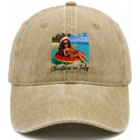 Christmas In July Tropical Doll Face Meme Washed Cotton Baseball Cap Summer Vacation Graphic