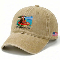 Christmas In July Tropical Doll Face Meme Washed Cotton Baseball Cap Summer Vacation Graphic