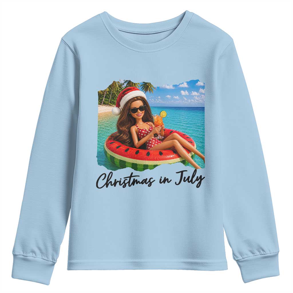 Christmas In July Tropical Doll Face Meme Youth Sweatshirt Summer Vacation Graphic