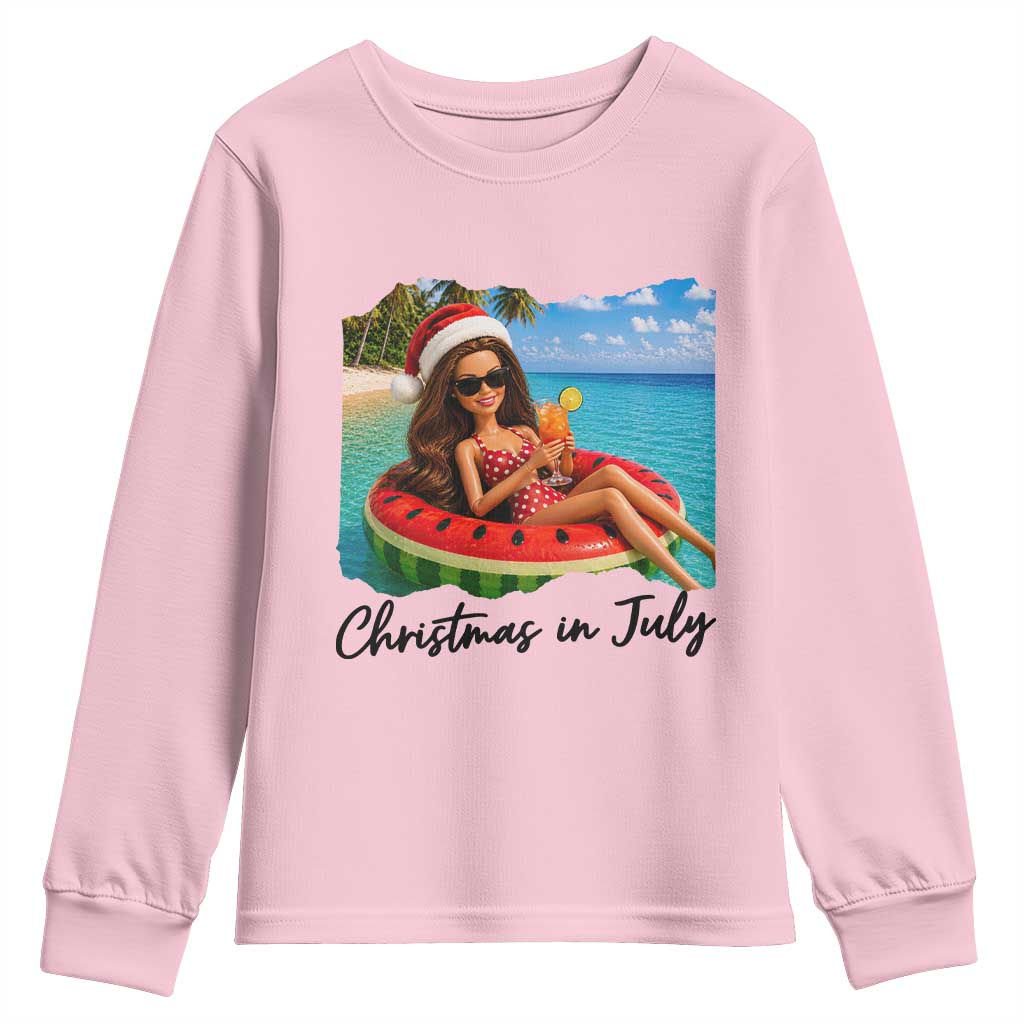 Christmas In July Tropical Doll Face Meme Youth Sweatshirt Summer Vacation Graphic