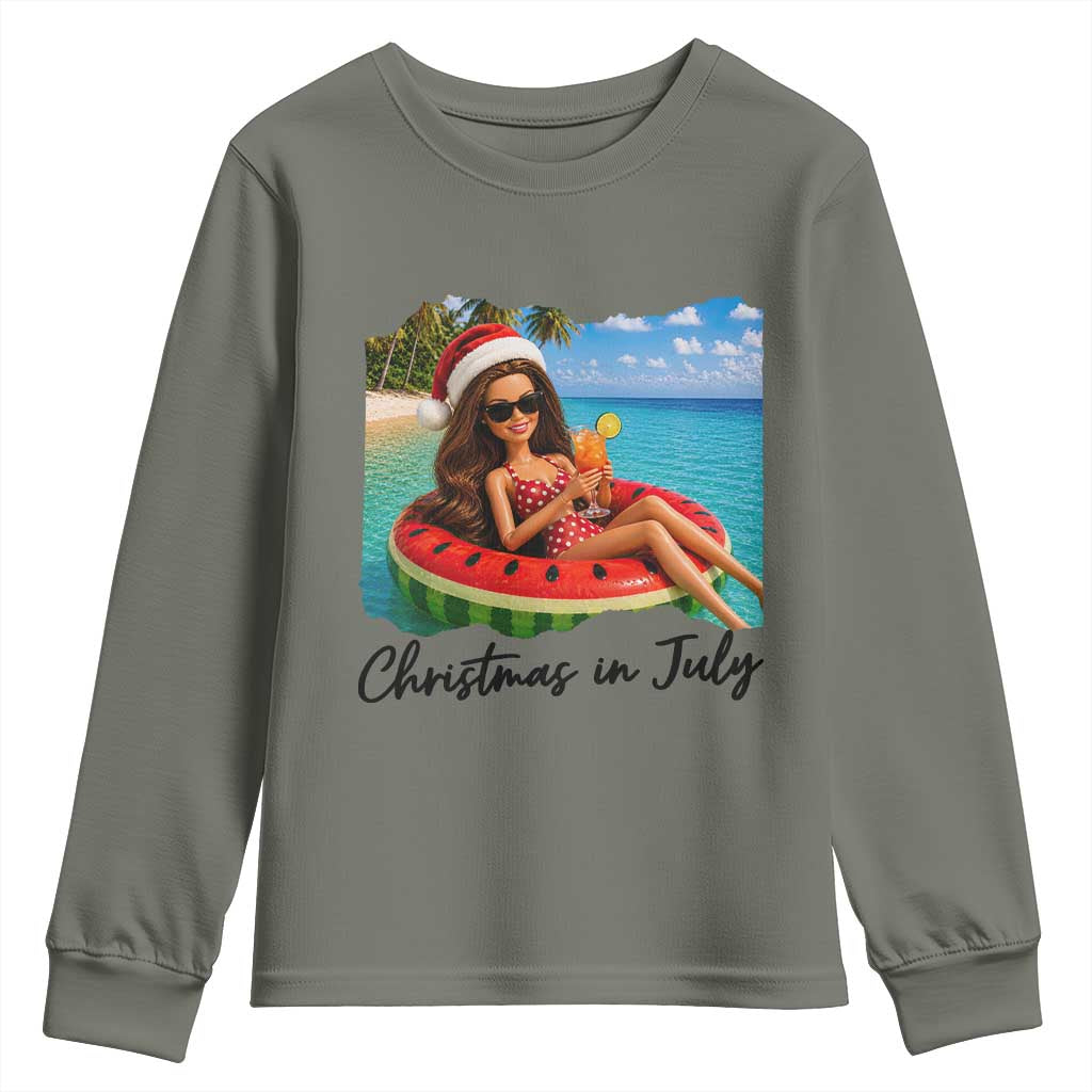 Christmas In July Tropical Doll Face Meme Youth Sweatshirt Summer Vacation Graphic