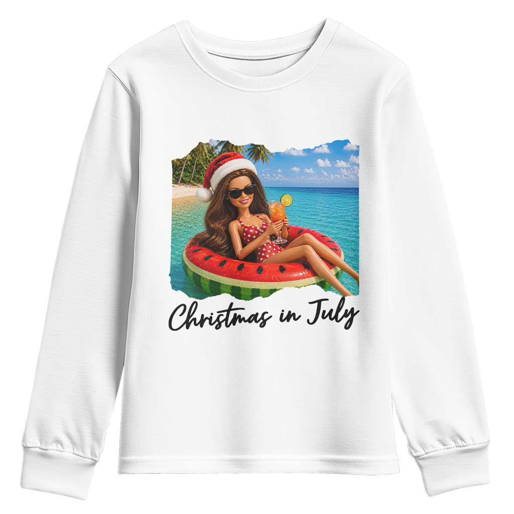Christmas In July Tropical Doll Face Meme Youth Sweatshirt Summer Vacation Graphic